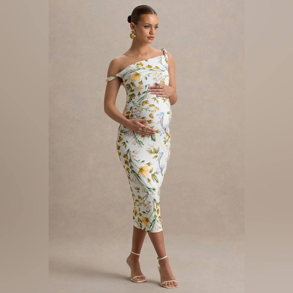 Maternity Club L London One Shoulder Floral Dress - Yellow and Green Salome